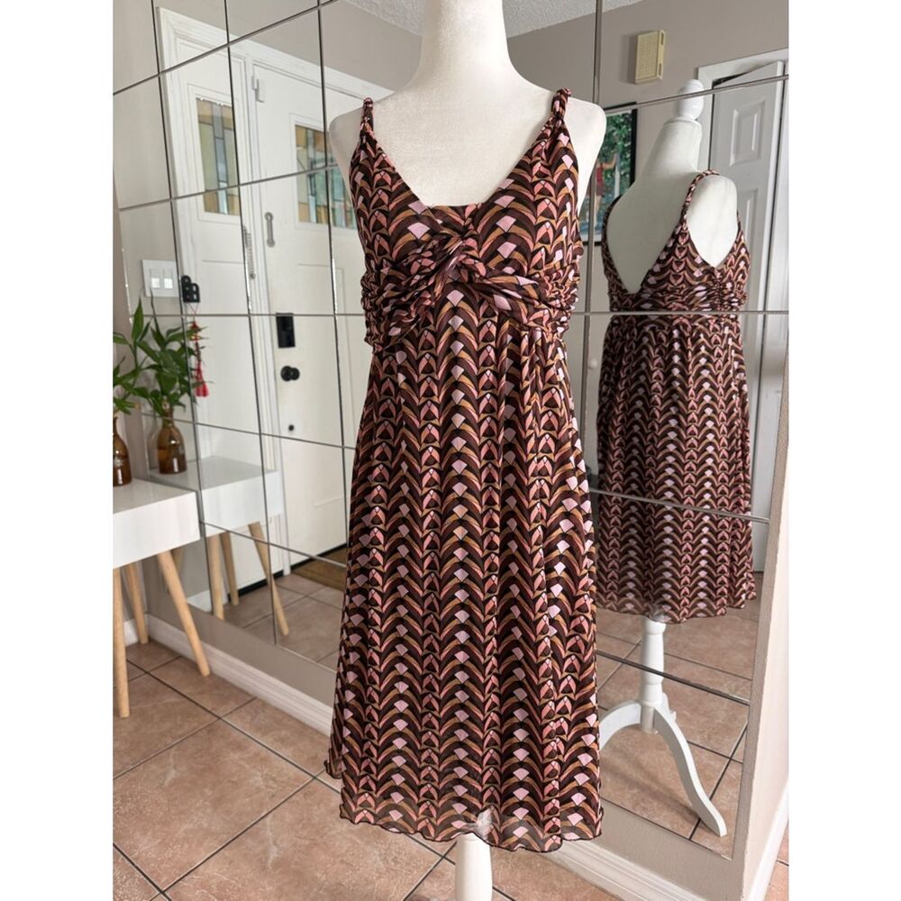 Mixit Pink and Brown Knotted-Front Midi Dress - Picture 1 of 10